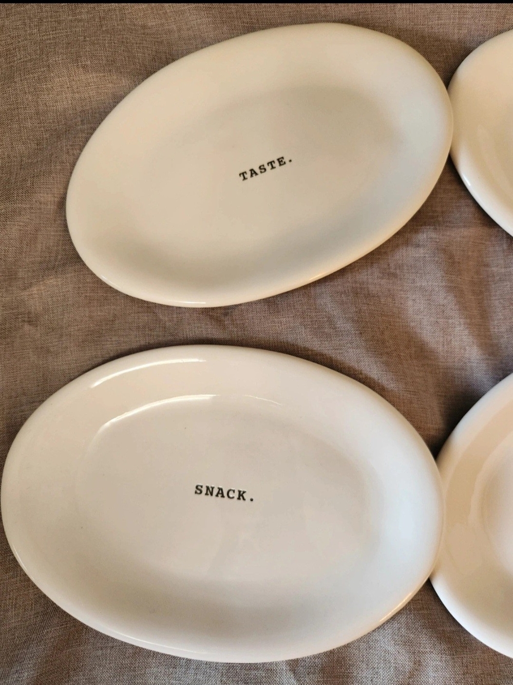 Rae Dunn Oval Cream Ceramic Appetizer Plate Set of 4 - Picture 3 of 11